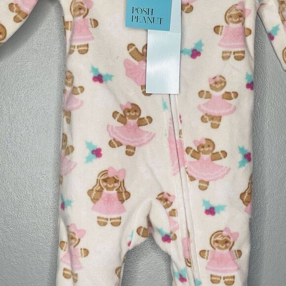 Posh Peanut Zippered One Piece footed Pajamas Girls 3-6 Month Christmas Fleece - Picture 2 of 5
